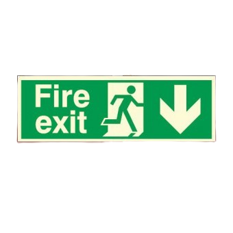 300mm X 100mm Photoluminescent Fire Exit Down Sign