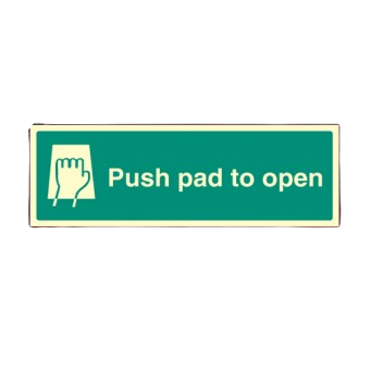 450mm X 150mm Photoluminescent Push Pad To Open Sign