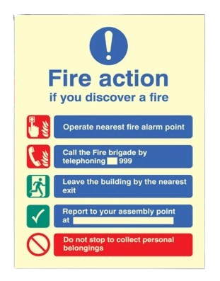 250mm X 300mm Photoluminescent Public Fire Action Sign 1