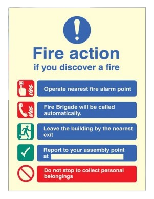 250mm X 300mm Photoluminescent Public Fire Action Sign 3