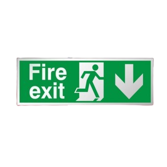300mm X 100mm Prestige Fire Exit Down Sign (Stainless Look)