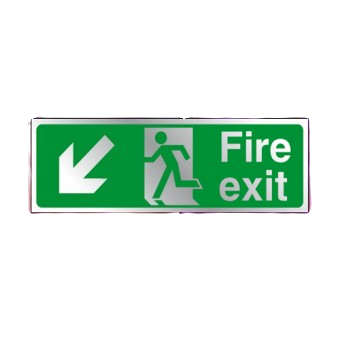 300mm X 100mm Prestige Fire Exit Down Left Sign (Stainless Look)