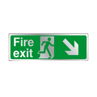 300mm X 100mm Prestige Fire Exit Down Right Sign (Stainless Look)