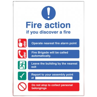 300mm X 250mm Rigid Plastic Public Fire Action Sign 3