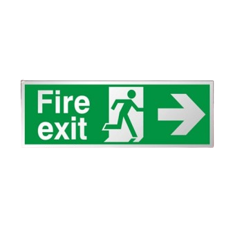 300mm X 100mm Prestige Fire Exit Right Sign (Stainless Look)