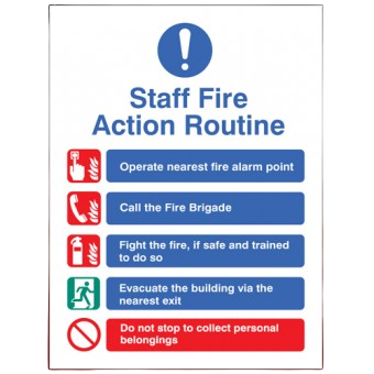 200mm X 150mm Rigid Plastic Staff Fire Action Routine Sign