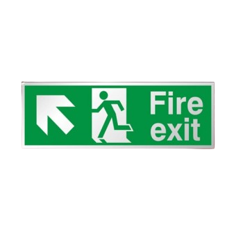 300mm X 100mm Prestige Fire Exit Ahead Left Sign (Stainless Look)