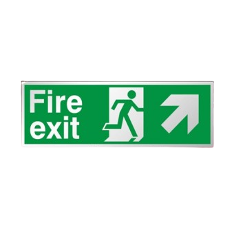 300mm X 100mm Prestige Fire Exit Ahead Right Sign (Stainless Look)